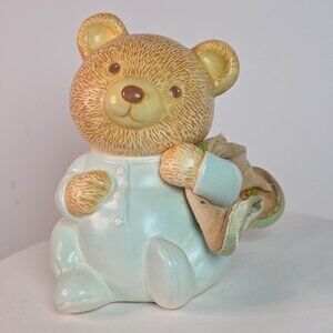 Avon Baby Bear Coin Bank With Cloth Blanket 5.5" Vintage Ceramic Collectible